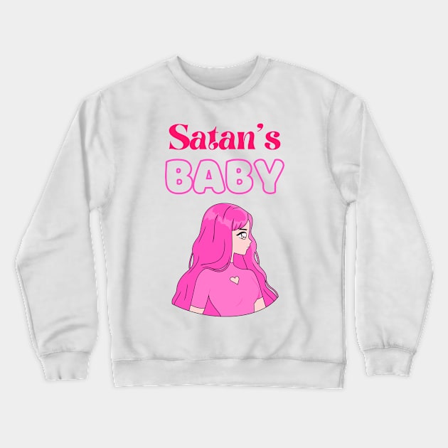 Satan's baby white background Crewneck Sweatshirt by disturbingwonderland